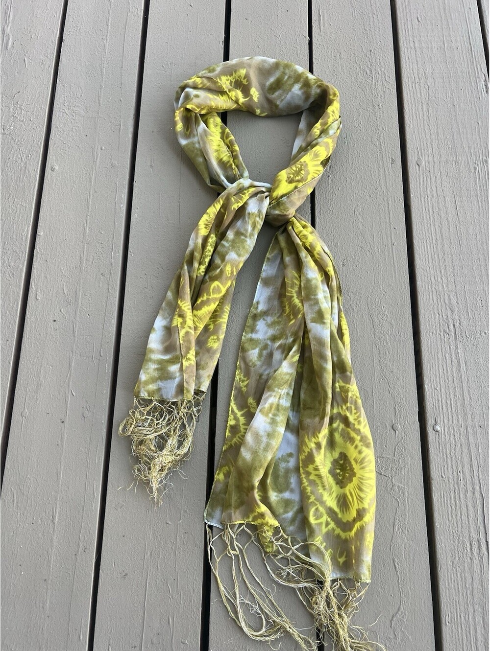 earthy olive green, cream lime yellow tone tassel Scarf 19”X70”